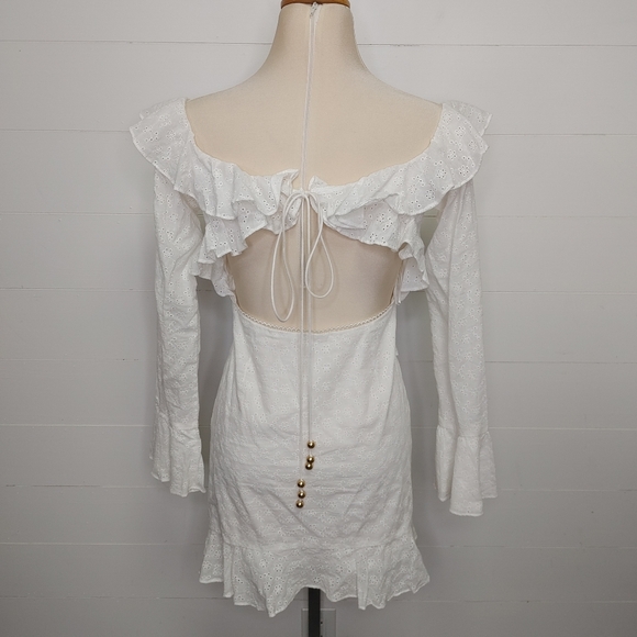 Sabo Luxe White Eyelet Ruffle Mini Dress Size 8 - Picture 6 of 14